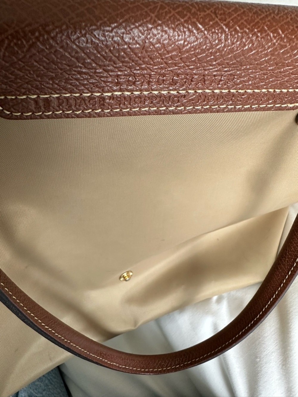 Longchamp Le Pliage S/M Nylon Shoulder Bag Tote with Brown Leather Trim - Picture 9 of 12